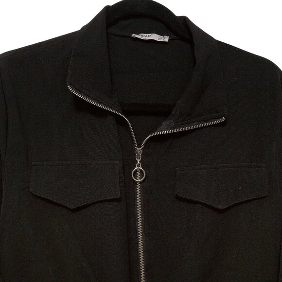 KAKAO Solid Black Collared Long Sleeve Waist Tied Jacket S - Picture 4 of 8